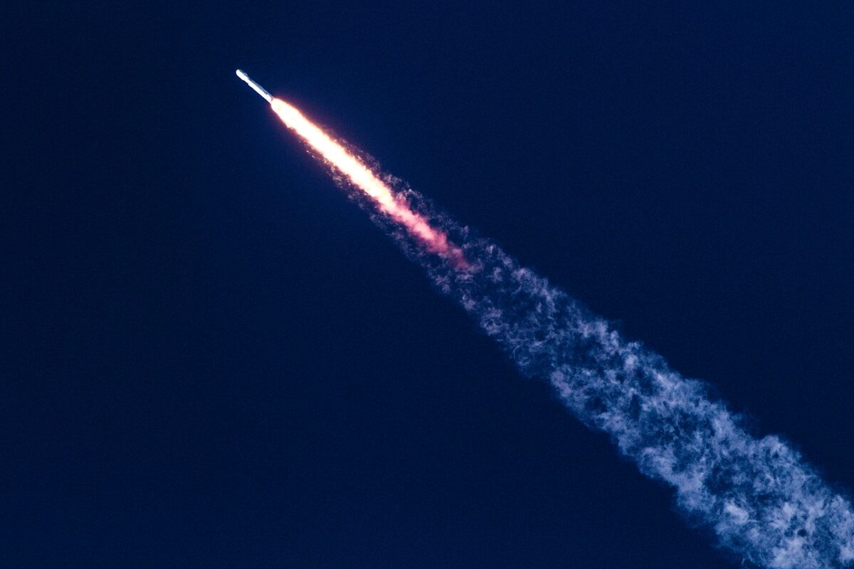 space rocket with flames